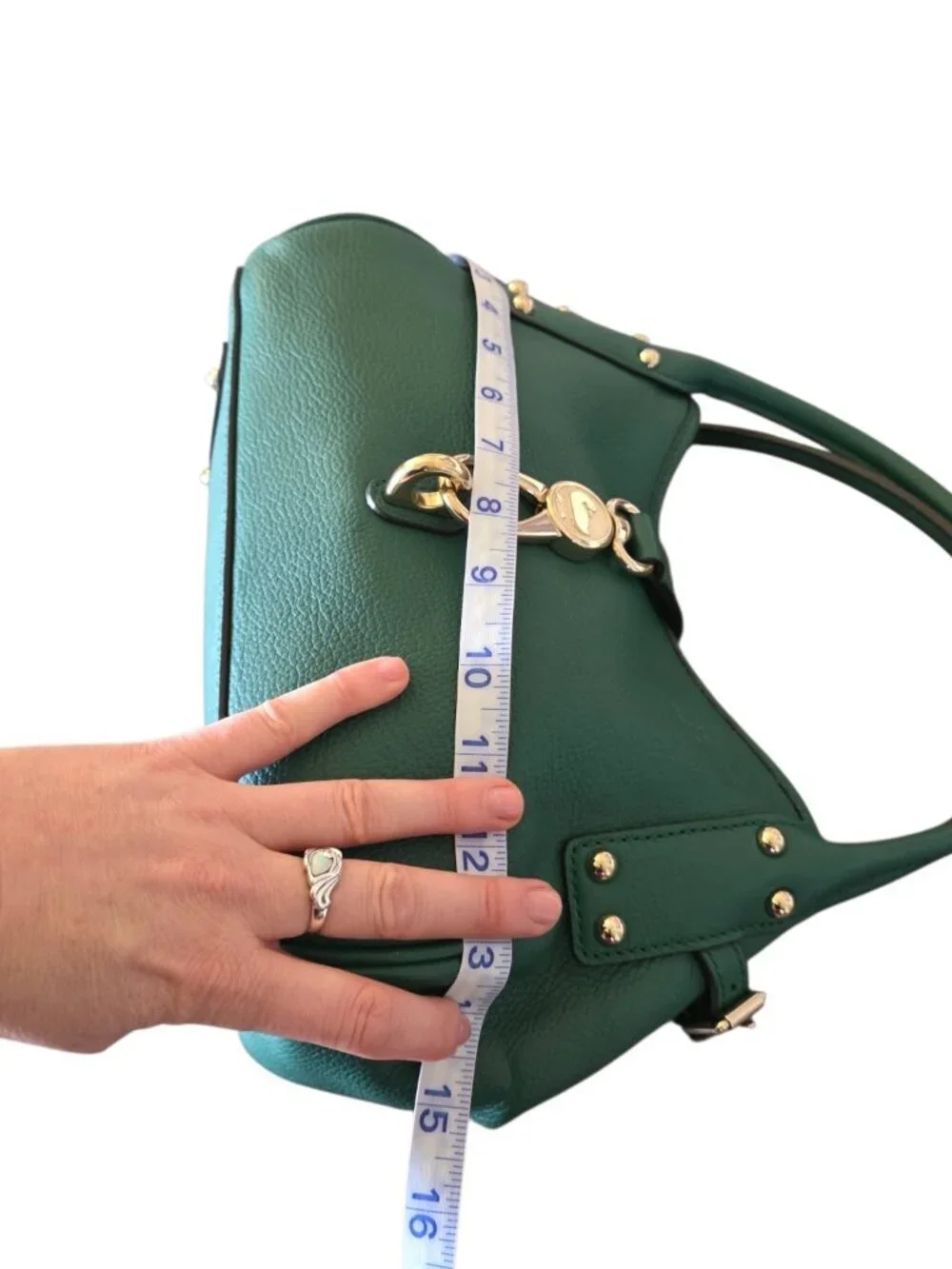 Dooney & Bourke Belvedere Logo Lock Satchel Jade Green Pebble Leather Medium Bag
